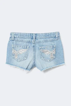 Y sparkle low denim shorts