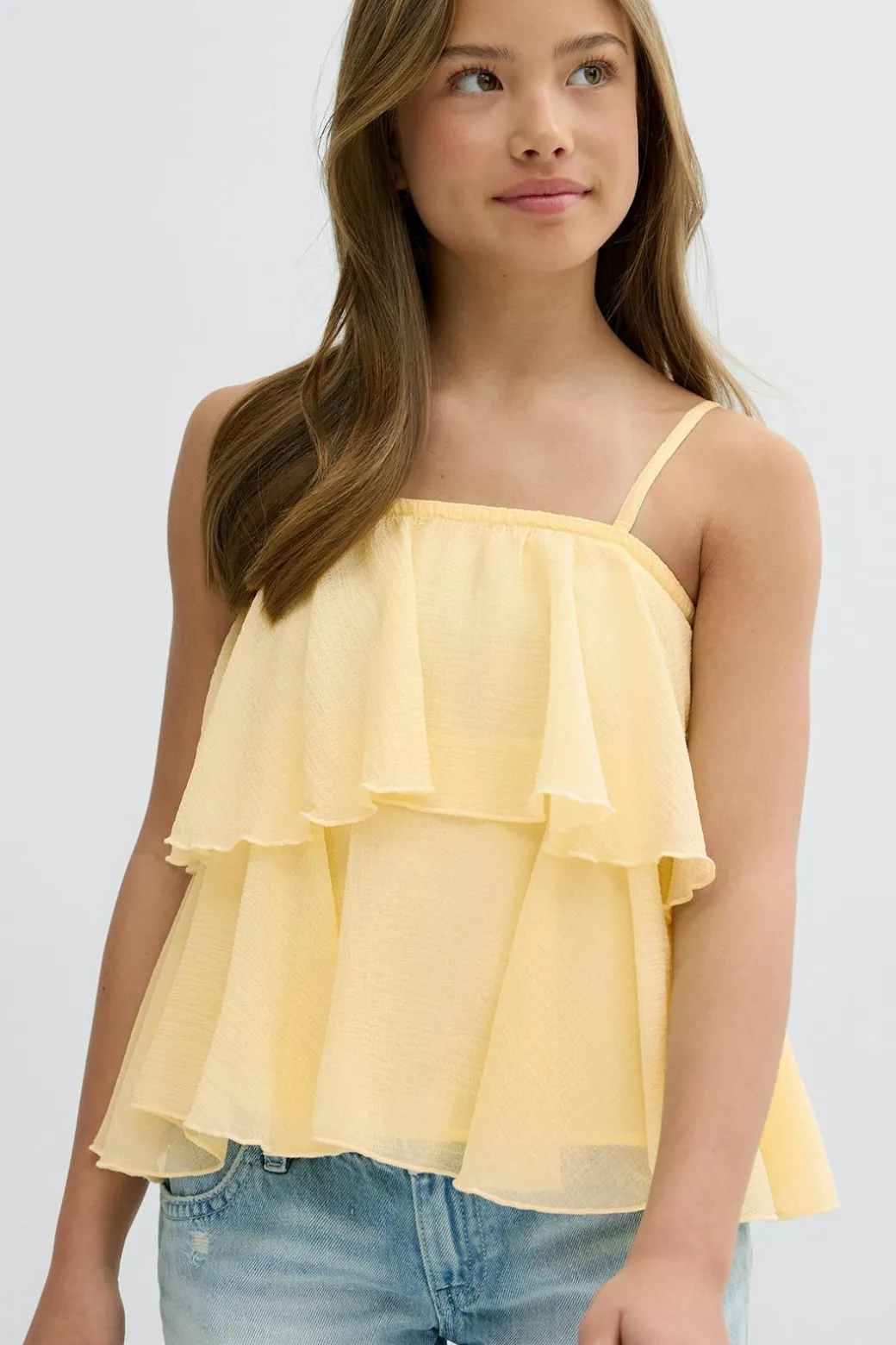 Y strap frill top
